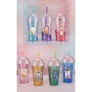cốc 2 lớp kim tuyến trà sữa CNKI23 cốc giữ nhiệt ly boba tea 2 lớp  cốc làm lạnh dễ thương 500ml