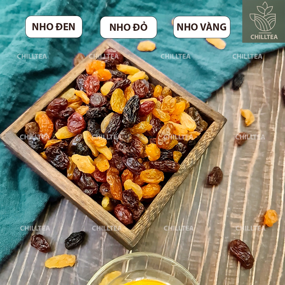 Nho Khô Sấy Không Đường Chilltea Vị Chua Ngọt, Nho Khô 3 Màu Sấy Dẻo Quả To Mọng Ăn Đẹp Da Đẹp Dáng Căng Mịn 500G