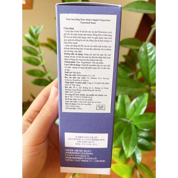 Nước hoa hồng không mùi dưỡng ẩm da và làm mềm da Klairs Supple Preparation Unscented 180ml