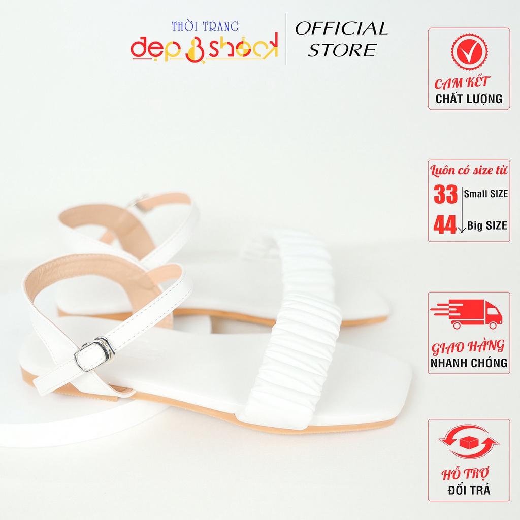 Sandal nữ học sinh quai ngang nhún xằng đan đế bằng bigsize 42 43 Depvashock