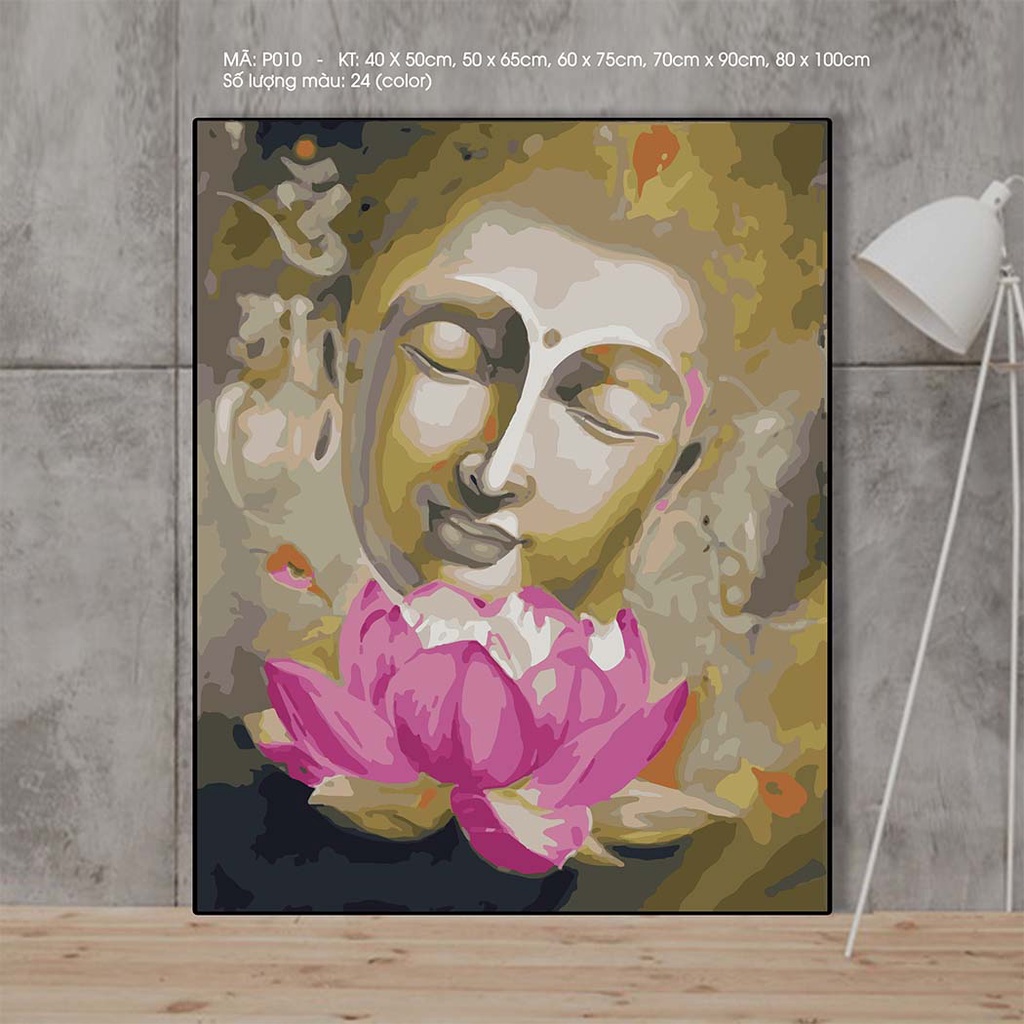 Tranh tô màu theo số sơn dầu số hóa BEE HAPPY Đức Phật sen hồng TN4050