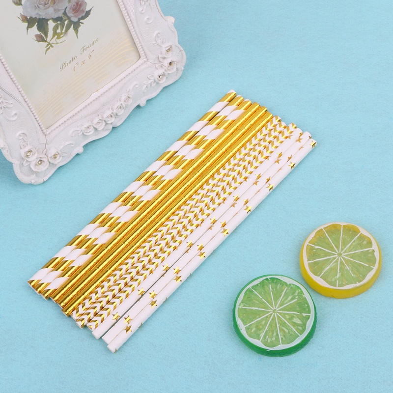 Set 25 Ống Hút Giấy Họa Tiết Kẻ Sọc Màu Vàng Trang Trí Tiệc Sinh Nhật Cho Bé