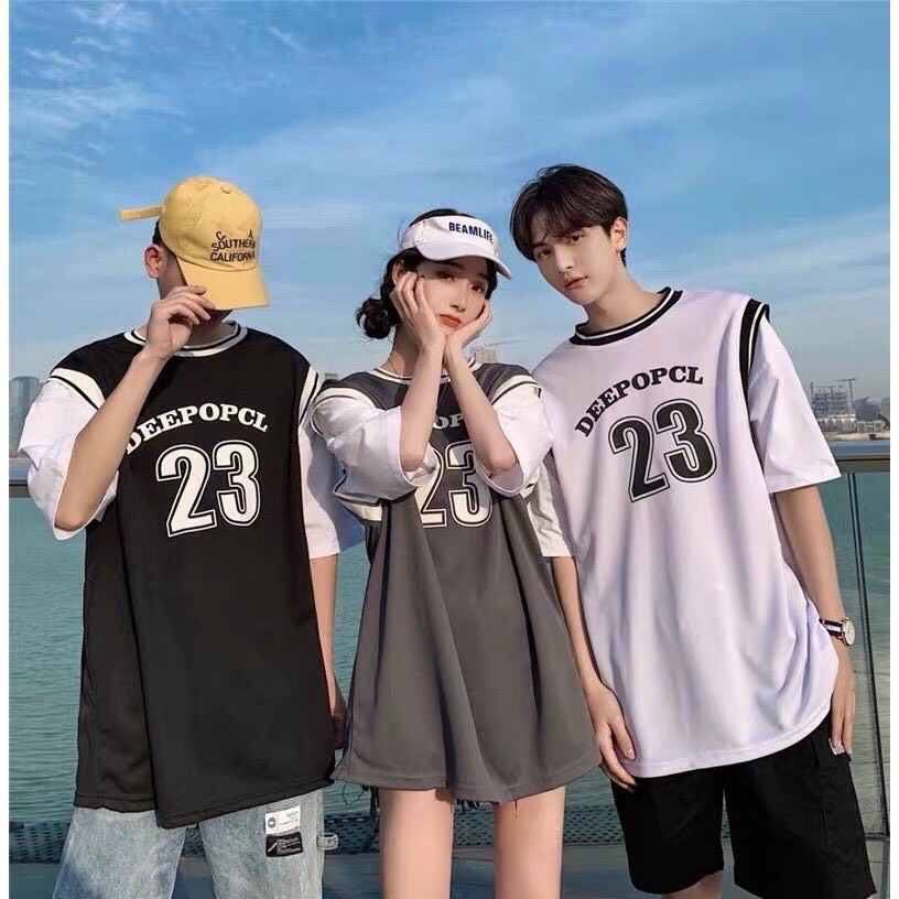 Áo thun tay lỡ Unisex form rộng Bóng rổ phối tay DEEPOPCL 23 Freesize dành cho nam nữ Molly Fashion