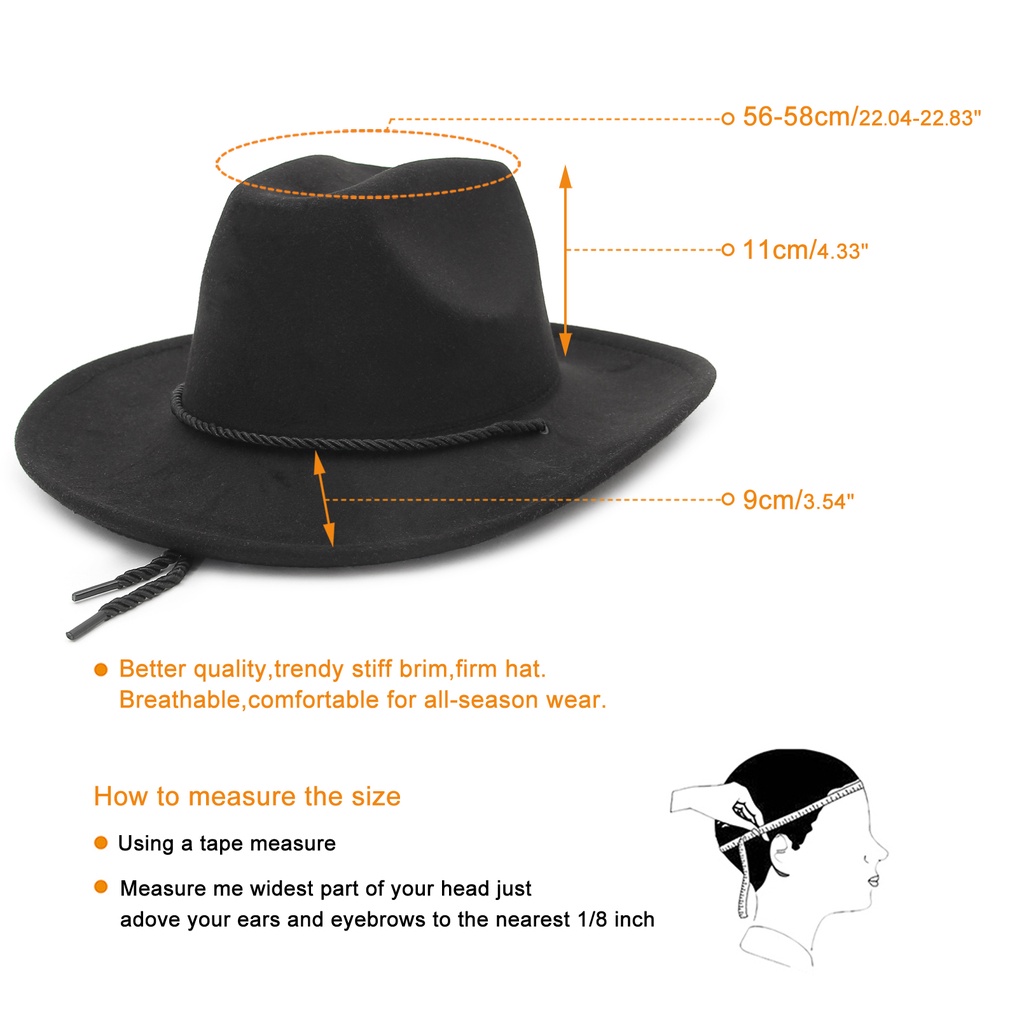 Nón Vành Rộng Màu Trơn Phong Cách Cao Bồi Phương Tây Cổ Điển Thời Trang