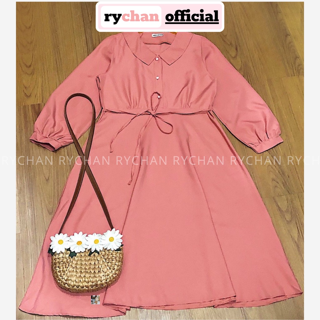 [ẢNH THẬT CUỐI] DX143 - Đầm Xòe Dáng Dài Cổ Sen Hồng Ruốc