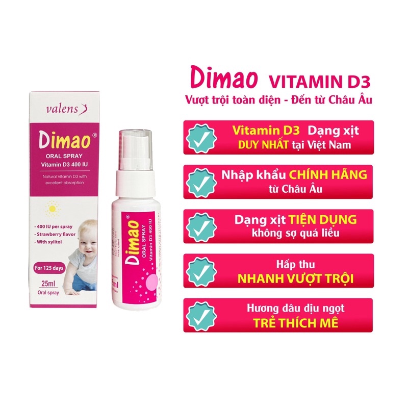 [Chính Hãng-Date2023] Dimao - Vitamin D3 400UI dạng xịt - Tăng Cường Hấp Thu Canxi date 8/2023