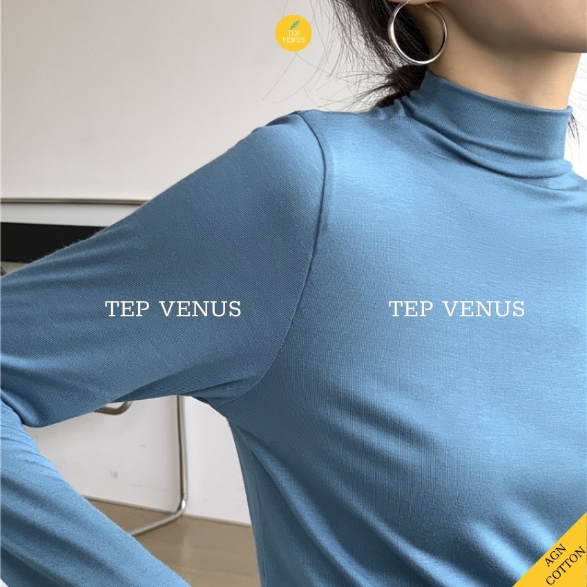 Áo Giữ Nhiệt Nữ Trơn, Áo Thun Dài Tay Body Cổ 3 Phân Nữ Nhiều Mầu Phong Cách Hàn Quốc TEP VENUS