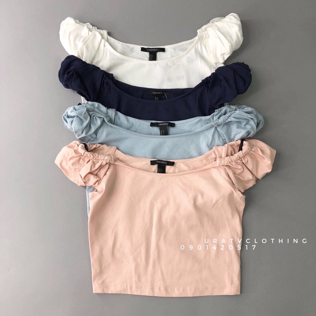 [FREESHIP- SALE SẬP SÀN] Áo CROPTOP BẸT VAI TAY CON trơn F21