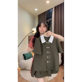 _f5/6_set áo kèm chân váy_rêu/đỏ đô