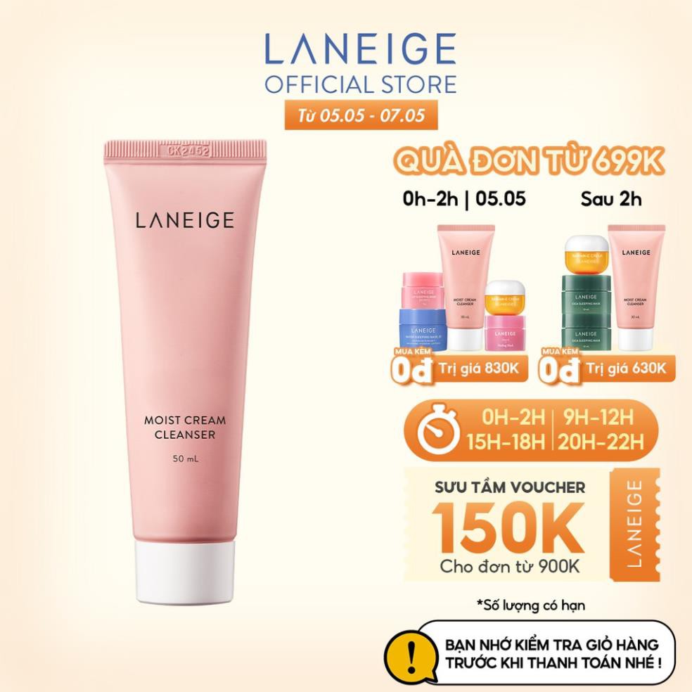 Sữa rửa mặt giúp dưỡng ẩm cho da thường và da khô Laneige Moist Cream Cleanser 50Ml