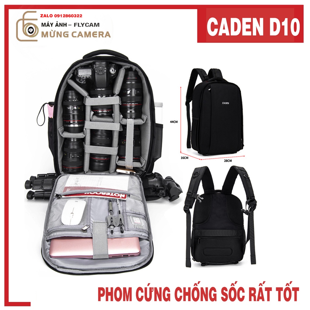 Ba lô máy ảnh Caden D10 full photo size lớn có ÁO BẢO VỆ chống mưa sốc