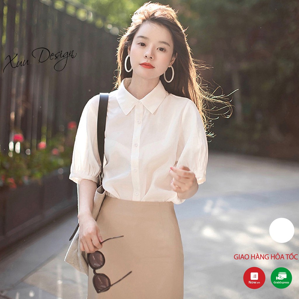 Áo sơ mi nữ trắng tay lỡ XUU, kiểu dáng đơn giản trẻ trung SM18 | BigBuy360 - bigbuy360.vn