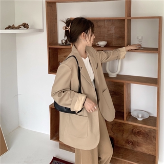 Kii Wii Áo khoác Blazer tay dài dáng rộng màu trơn phong cách Hàn Quốc thời trang nữ