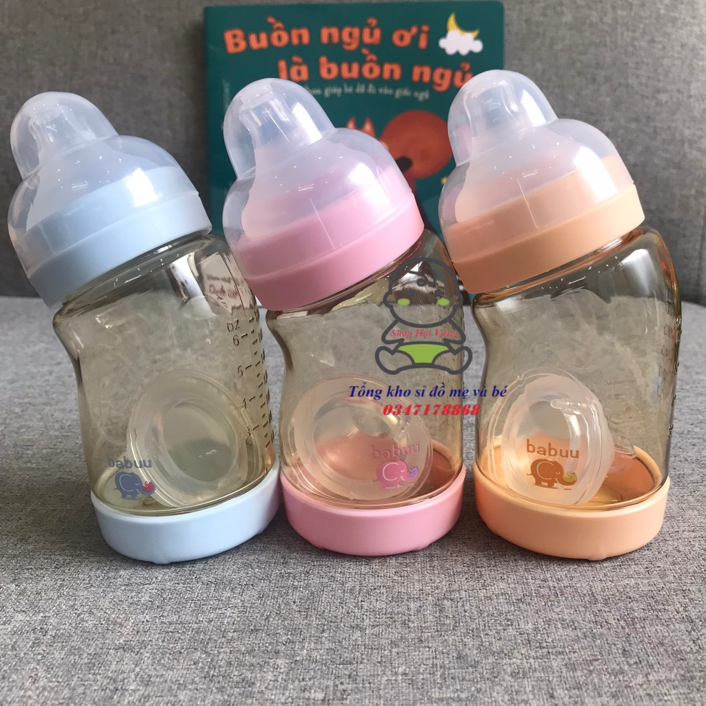 Bình sữa cổ nghiêng 180ml và 260ml PPSU cao cấp Babuu (tặng 1 núm ti)