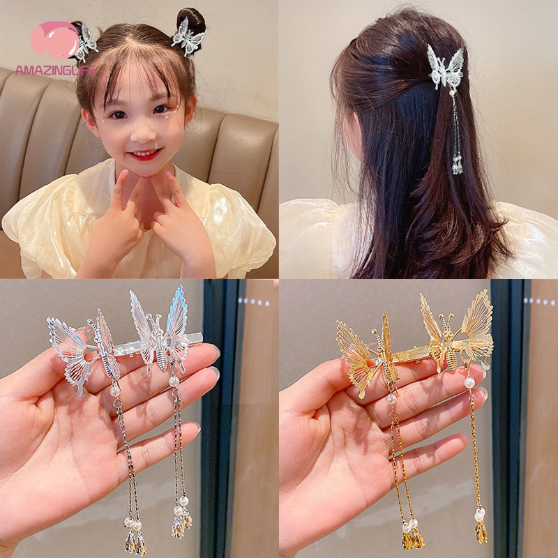 Kẹp Tóc Mỏ Vịt Bằng Hợp Kim Họa Tiết Bướm Vintage Thanh Lịch