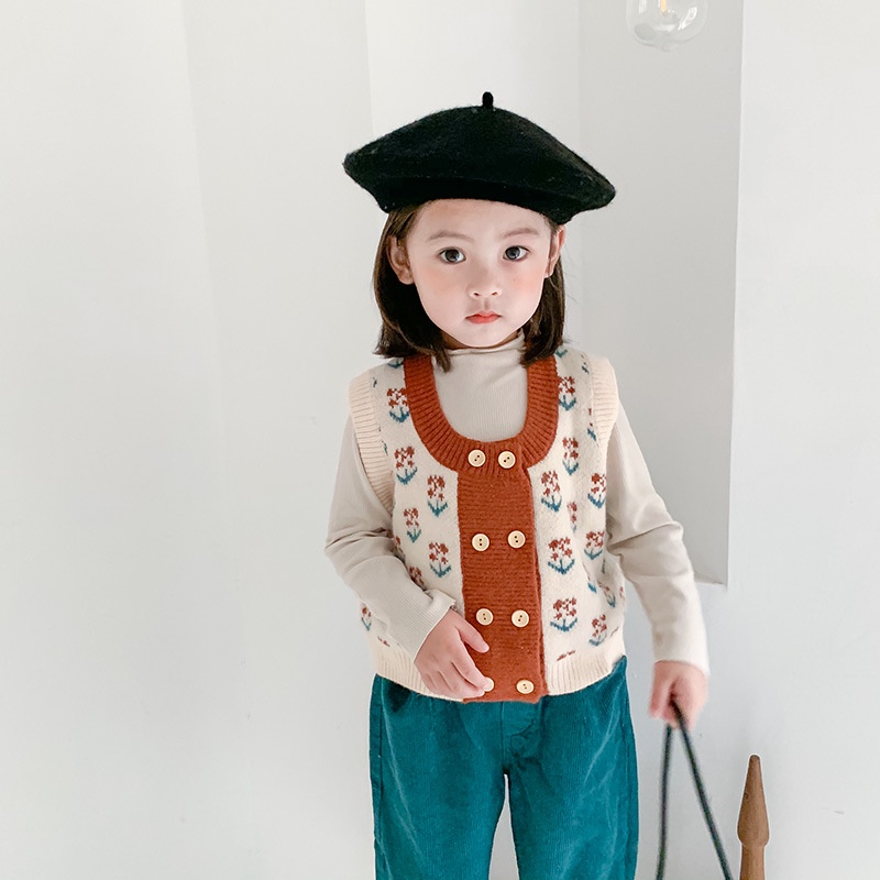 Áo gile len cho bé gái các mẫu hoa cực xinh 1-6 tuổi chất mềm mại