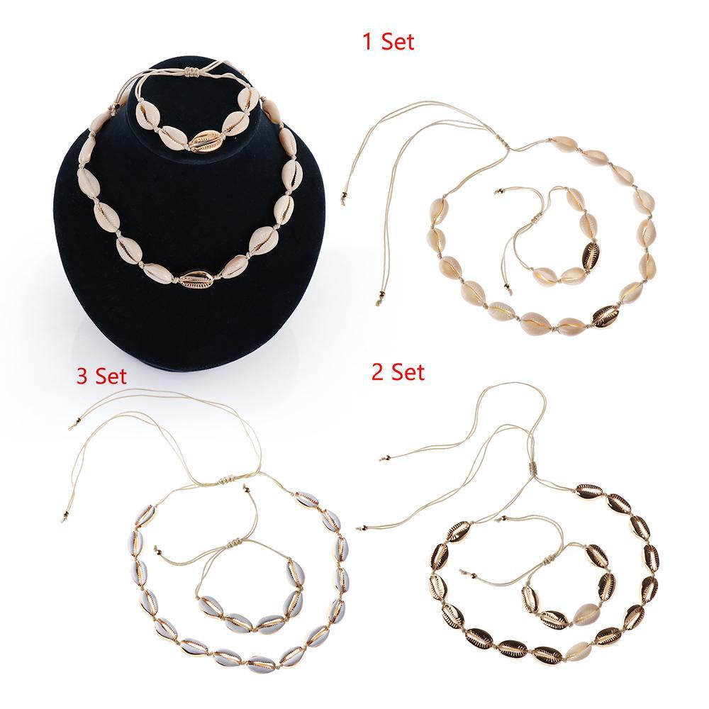 MELODG Vòng cổ Vỏ Sò Tự Nhiên Và Hợp Kim 3 Kiểu Khác Nhau