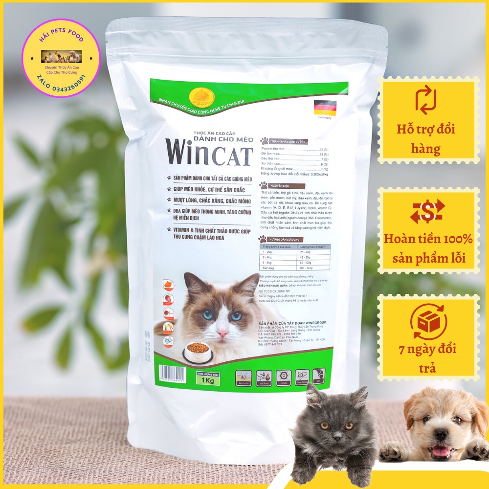 Thức Ăn Cho Mèo Trưởng Thành Loại Cao Cấp Dạng Hạt Wincat 1Kg Sản Xuất Theo Dây Chuyền Công Nghệ Đức Tại Việt Nam