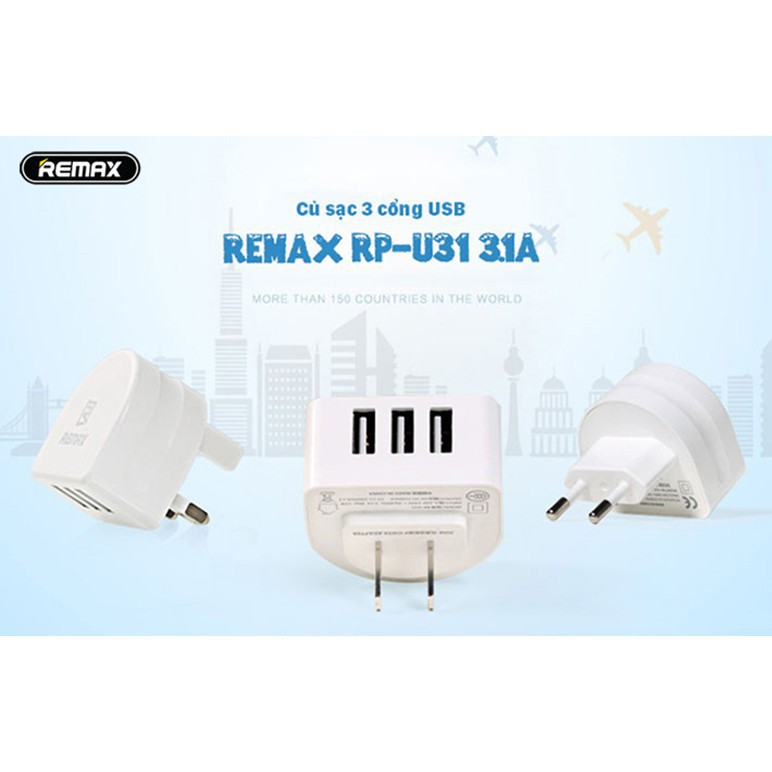 Củ sạc 3.1A 3 Cổng USB Remax Moon RP-U31 - hàng chính hãng