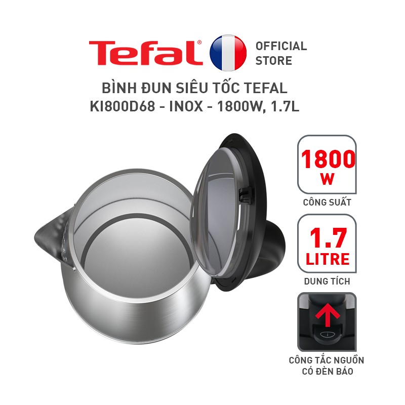 [Mã ELTEFALWL5 giảm 10% đơn 500K] Bình đun siêu tốc Tefal KI800D68 - 1.7L - inox