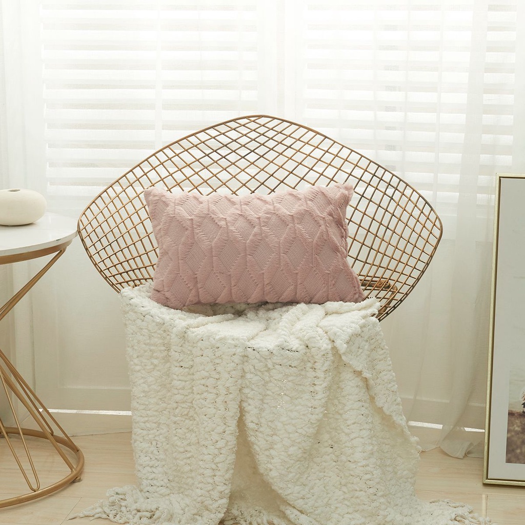 Áo gối sofa mềm mại vải lông kích thước 30x50cm họa tiết sọc hình thoi nhiều màu tùy chọn dùng để trang trí nhà cửa