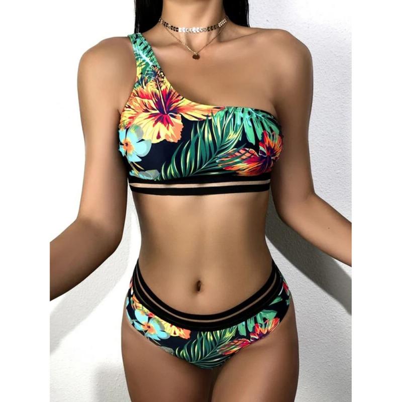 Bikini Nữ Lệch Vai In Họa Tiết Gợi Cảm Chất Lượng Cao Thời Trang Mùa Hè 2021