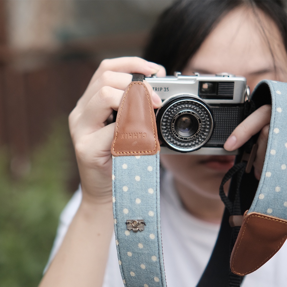 Dây đeo máy ảnh dành cho máy Fuji, Canon, Nikon, Sony - Camera Strap chấm bi - Dây deo máy ảnh Made by Cammix