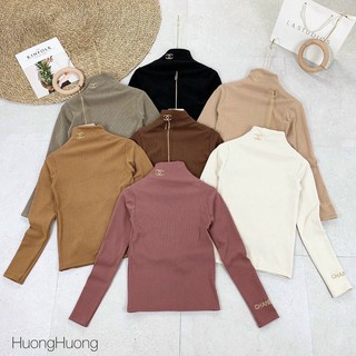 Áo thu đông cổ 3p chất tăm nhung thêu tay, Áo tăm cổ cao co dài tay giãn AT1366 - NhiNhi Shop