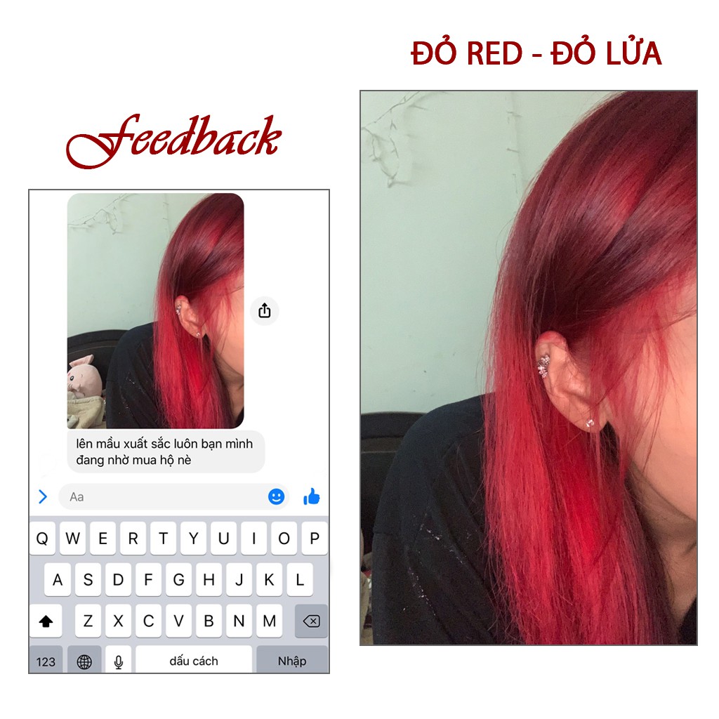 Thuốc nhuộm tóc  ĐỎ RED - ĐỎ LỬA – FIRE màu nhuộm lên mầu chuẩn tone ĐỎ RED - ĐỎ LỬA kem nhuộm tóc an toàn không sót
