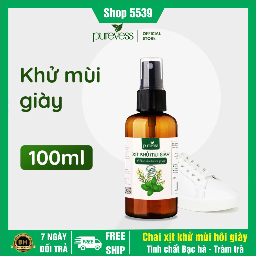 Xịt khử mùi hôi giày dép 100ml tinh chất bạc hà the mát và tràm trà an toàn cho da - Shop 5539