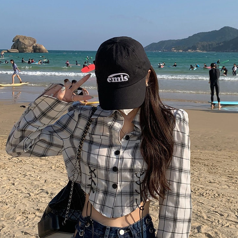 Áo Sơ Mi Tay Dài Dáng Rộng Họa Tiết Sọc Caro Trắng Đen Thời Trang Cá Tính Cho Nữ