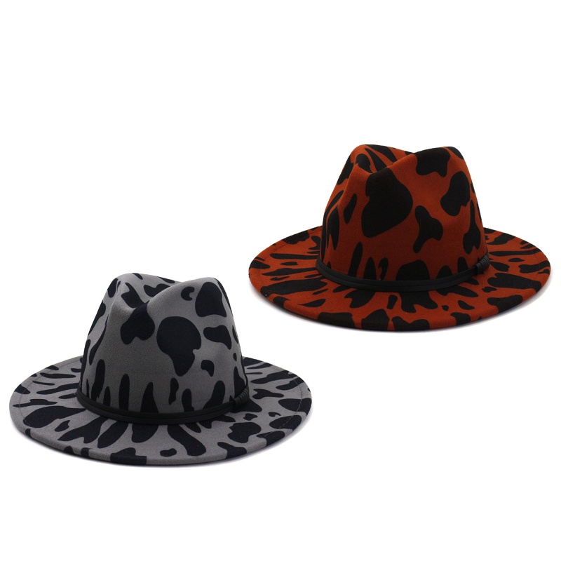 Mũ Cao Bồi Vải Nỉ In Hình Bò Sữa Giáng Sinh Có Dây Da Kiểu Cao Bồi Phương Tây