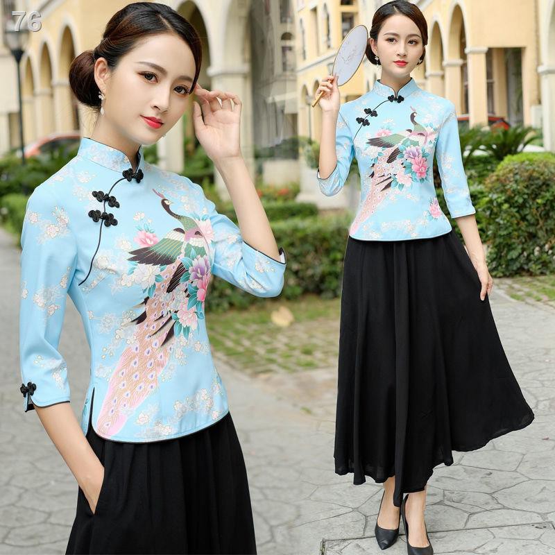 mới và cải tiến retro Tang suit sườn xám hàng đầu nữ phong cách Trung Quốc cỡ lớn văn học và nghệ thuật thời trang phong