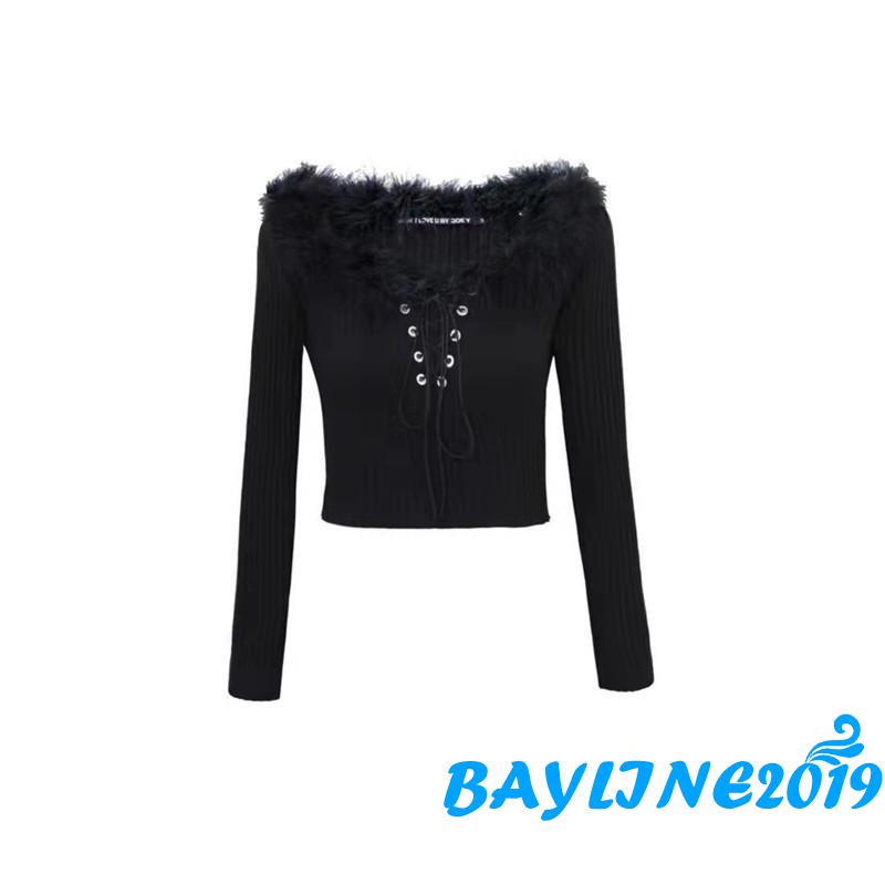 Áo croptop dệt kim tay dài cổ chữ V có dây rút thời trang thường nhật dành cho bạn nữ mặc dự tiệc