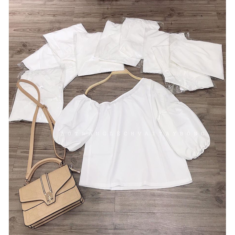 Áo Trắng Lệch Vai Tay Bồng - Fom Suông  -Video kèm - Kimoc | BigBuy360 - bigbuy360.vn