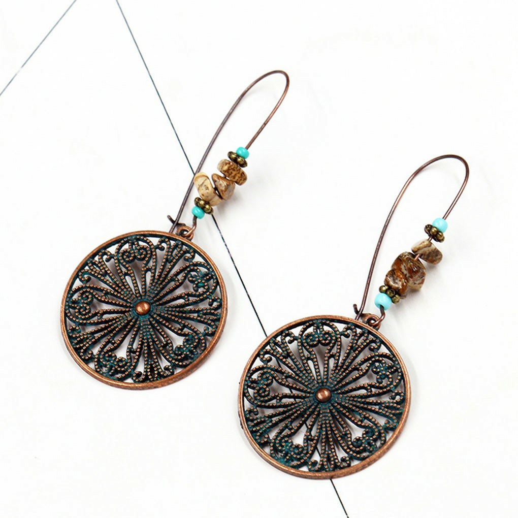 HCM - Bông tai, khuyên tai, hoa tai dáng dài phong cách boho, vintage, cổ điển hoa tròn