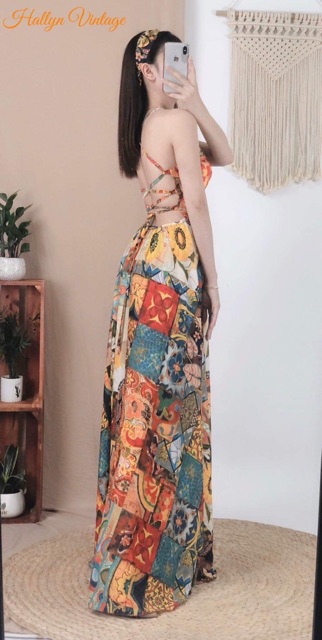 Đầm maxi đan lưng ❤️FREESHIP❤️ Váy maxi thổ cẩm hở lưng phong cách Quảng Châu | BigBuy360 - bigbuy360.vn