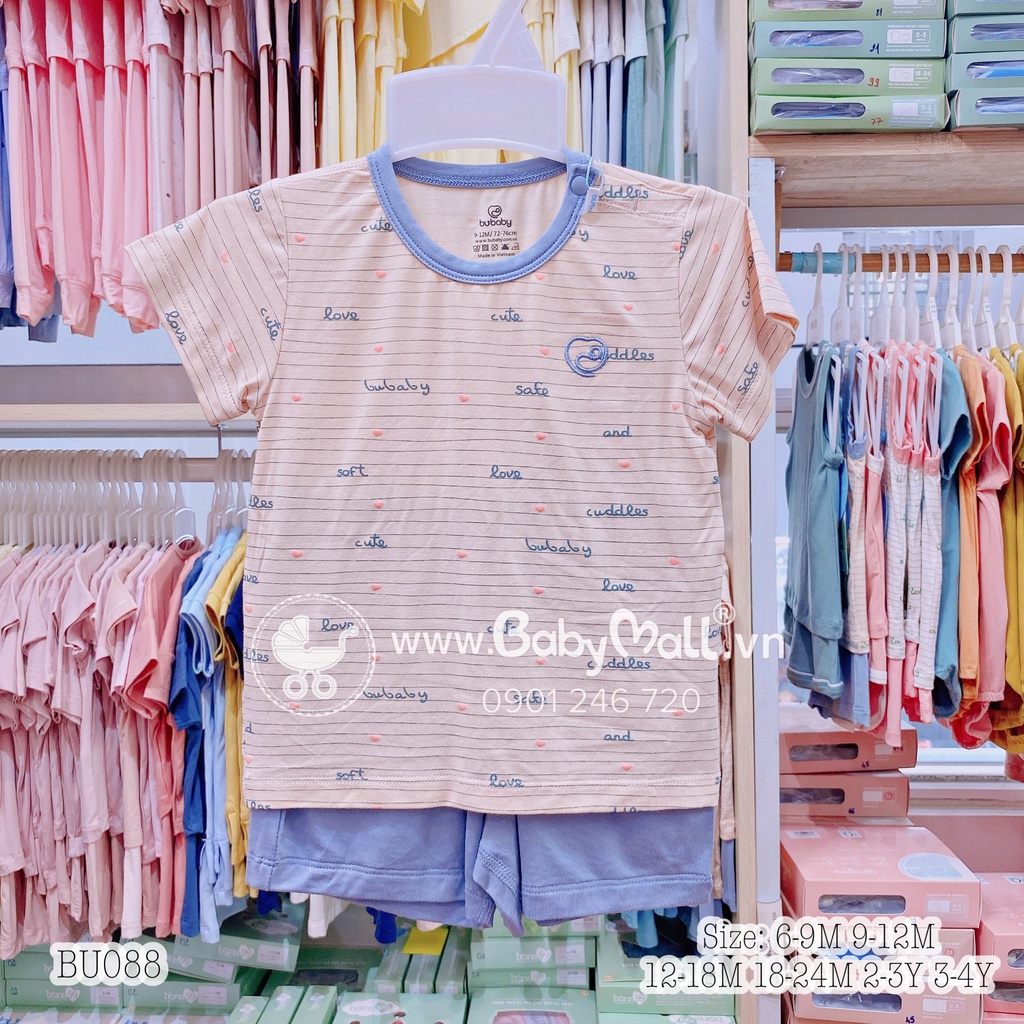 [Bubaby] Bộ cộc cài vai kẻ chữ vải siêu mát mịn