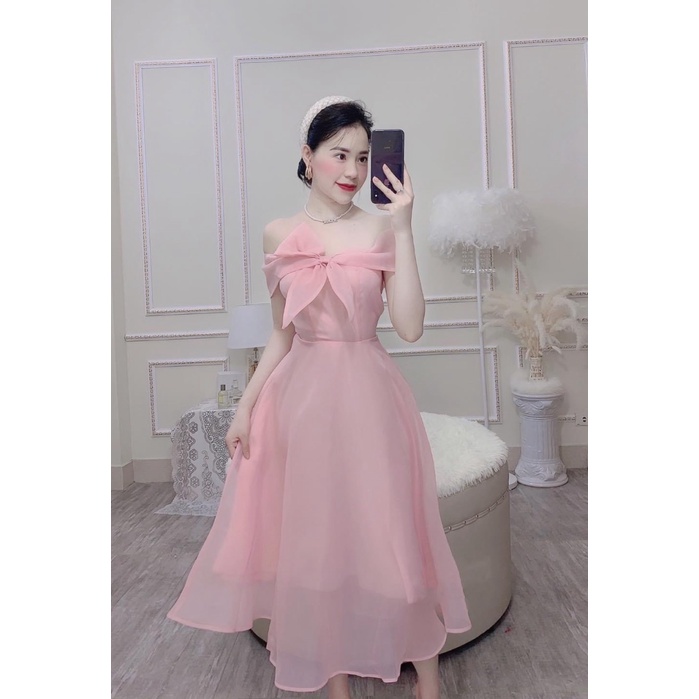 ĐẦM XÒE VOAN NỮ PHỐI NƠ HÀNG THIẾT KẾ XINH XẮN PU