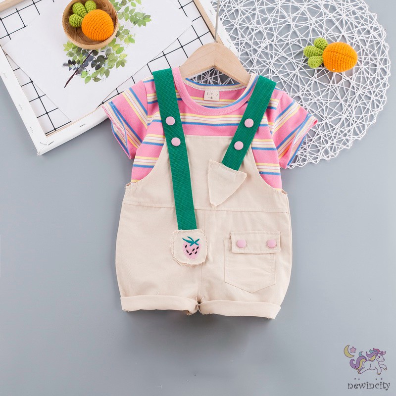Set áo thun + quần yếm cotton đáng yêu năng động cho bé