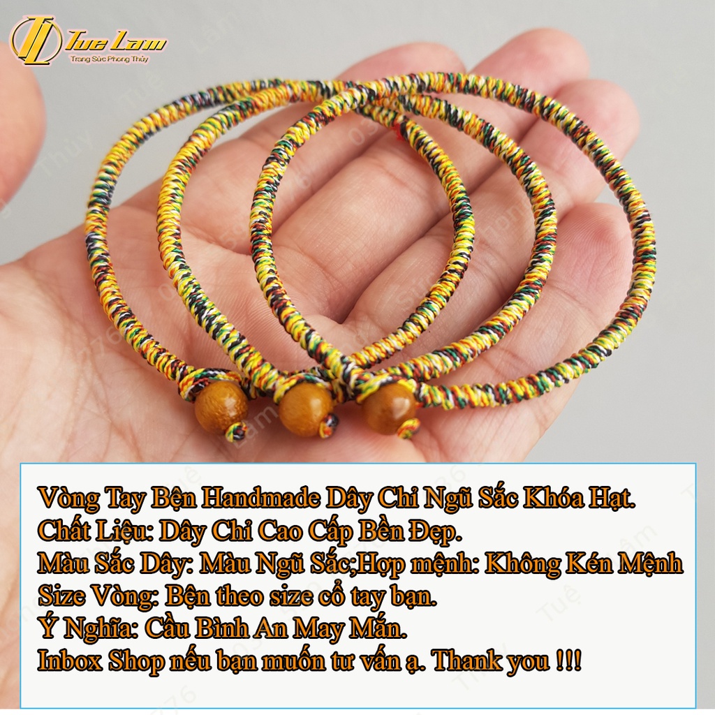 [Handmade] Vòng tay chỉ ngũ sắc tây tạng may mắn nút thắt hạt - Tuệ Lâm