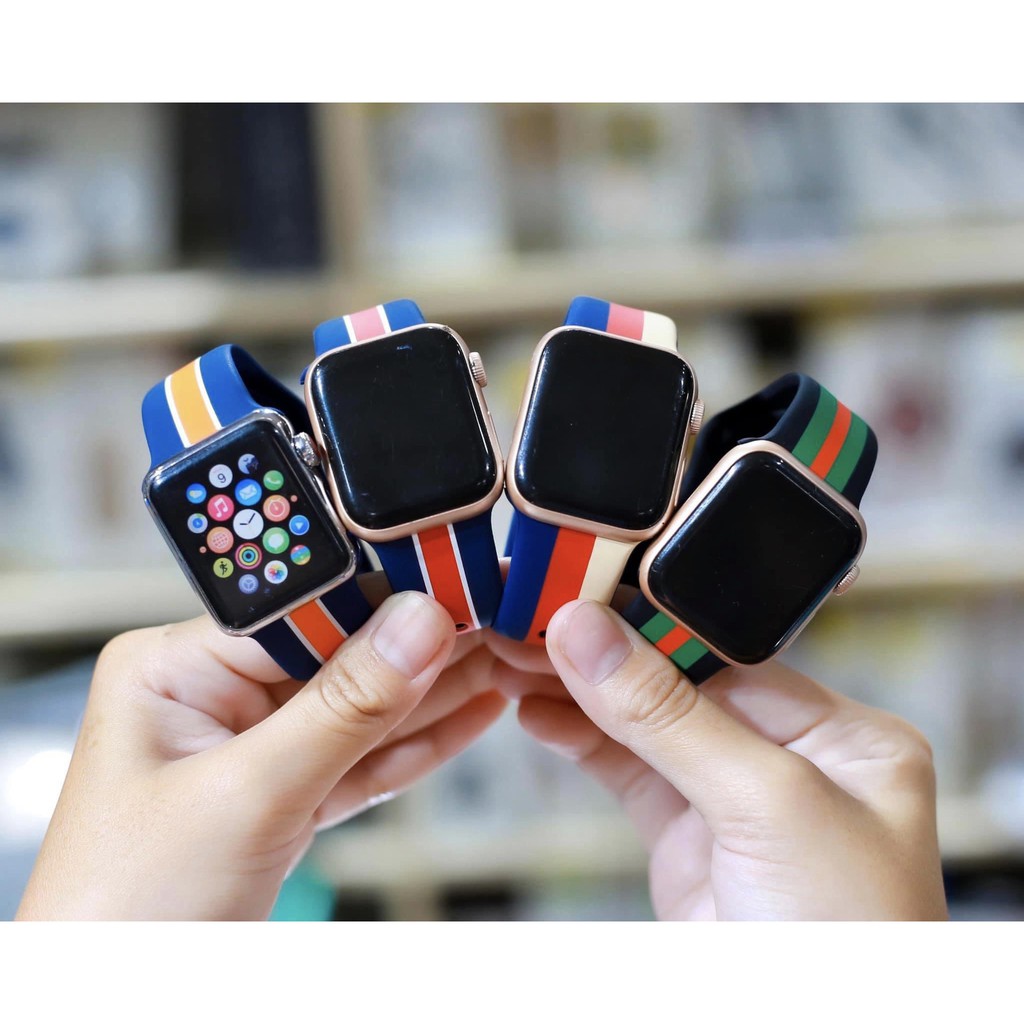 Dây Apple Watch Cao Su phối 3 màu Gu.c.ci Size L Chất Liệu Silicone dày dặn