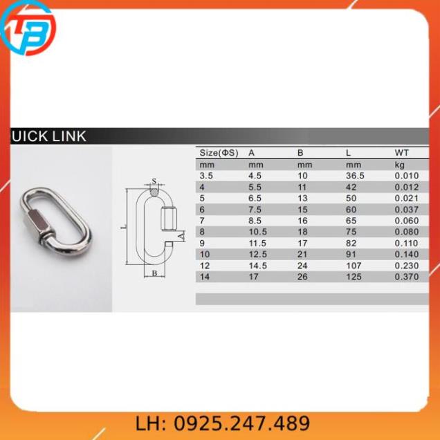 Móc nối xích, khóa xích INOX [ Phi 10mm ] CÁP THÉP Thái Bình VinàN