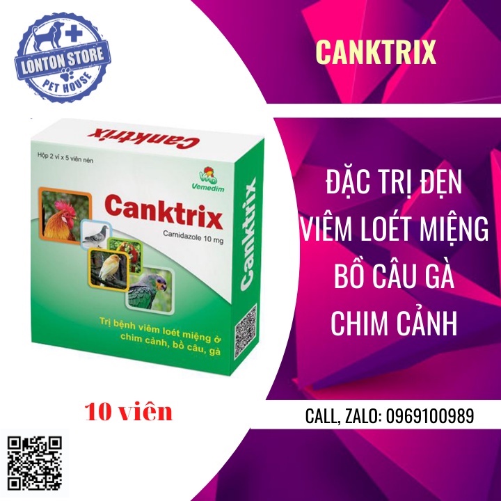 VEMEDIM Canktrix Giúp Gà Đá, Chim Cảnh, Bồ Câu Hết Đẹn Miệng, Viêm Loét Miệng (Hộp 10 Viên) - Lonton Store