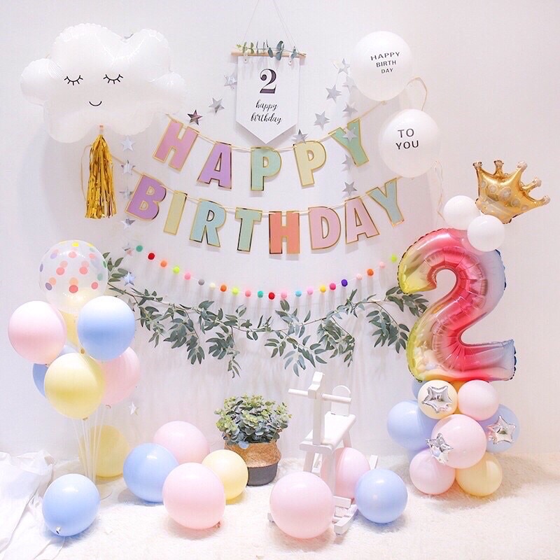 Banner chữ Happy Birthday ngũ sắc tone pastel trang trí tiệc sinh nhật