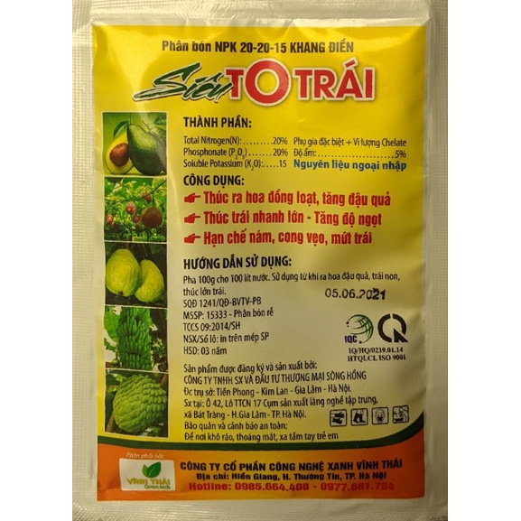Siêu to trái 100g, 20-20-15. Lớn quả, bóng quả, ngọt quả, đẹp mã