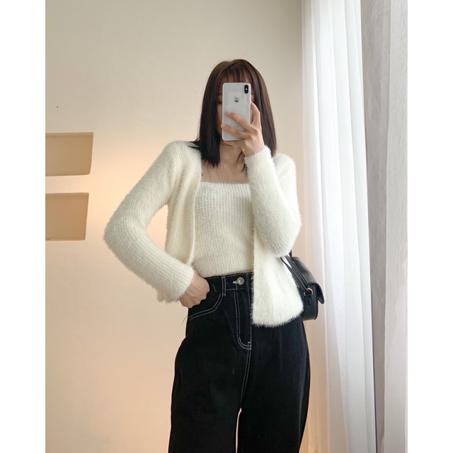 Set áo 2s kèm áo cardigan len lông thỏ 011