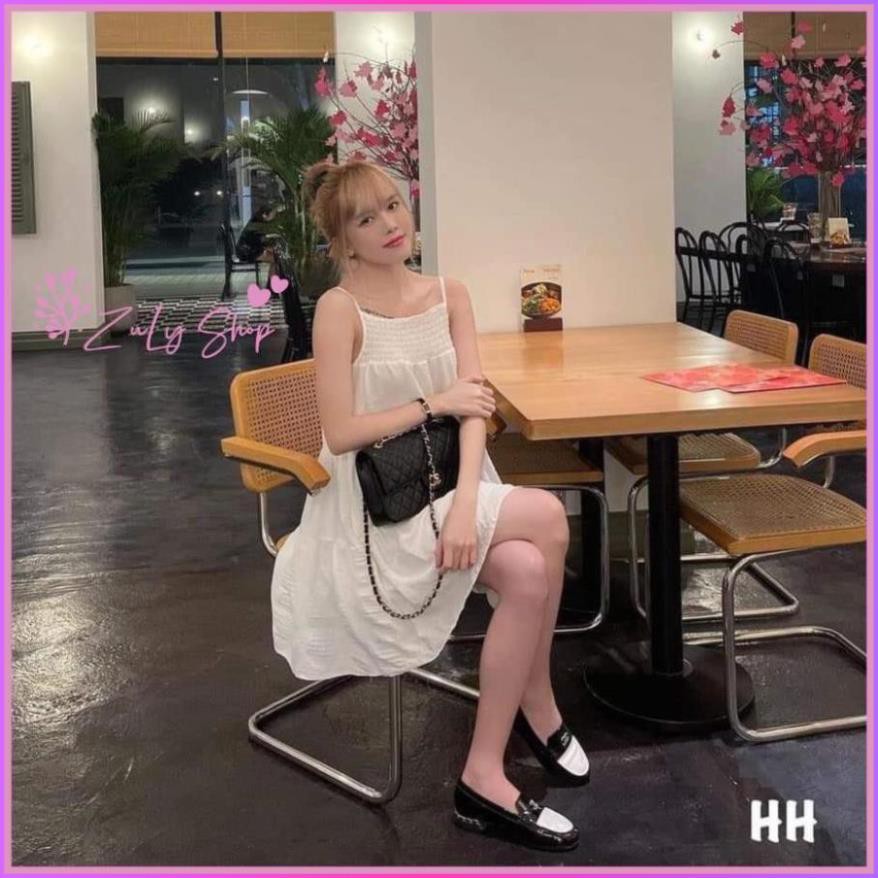 [KÈM QUÀ TẶNG] Váy 2 dây đũi nhăn màu trắng dáng xòe [ss]