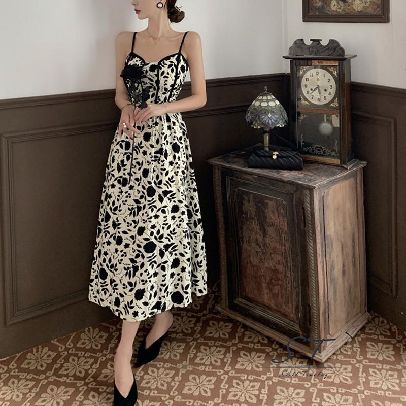 Đầm Hai Dây Dáng Chữ A In Họa Tiết Hoa Thanh Lịch Cho Nữ