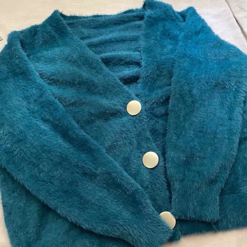 (Ảnh thật)(sẵn xanh rêu) Áo khoác len lông cardigan dáng dài tay bồng cổ v sang trọng thu đông 2020 đi làm đi chơi | BigBuy360 - bigbuy360.vn